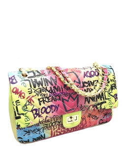 Graffiti Print Multicolor Shoulder Bag 6526 MULTI A